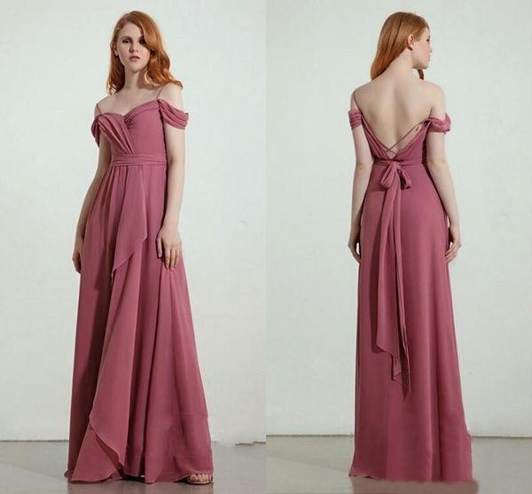 Modische staubige Rose, günstige Brautjungfernkleider, schulterfrei, Chiffon, Empire-Stil, Strand, rückenfrei, lang, für Hochzeit, Party, Abschlussball, Brautjungfern, BD8992