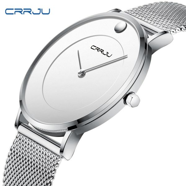 

crrju mens ultra thin watches luxury business quartz slim watch men military waterproof dress mesh band wristwatch zegarek meski, Slivery;brown