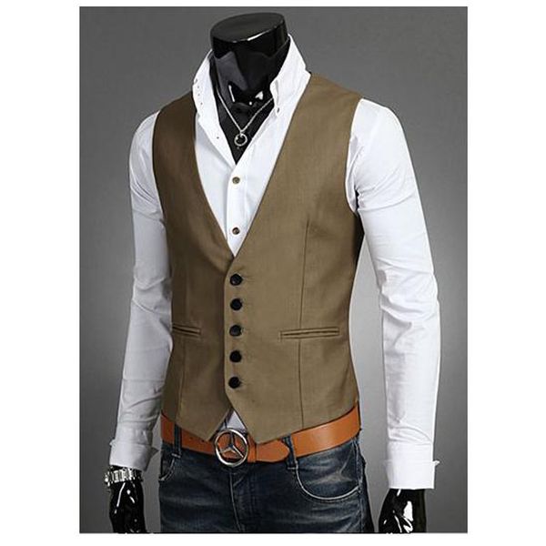 

new men's vest blazer single-row buttons men dress suit vest men navy blue slim casual jacket homme, Black;white