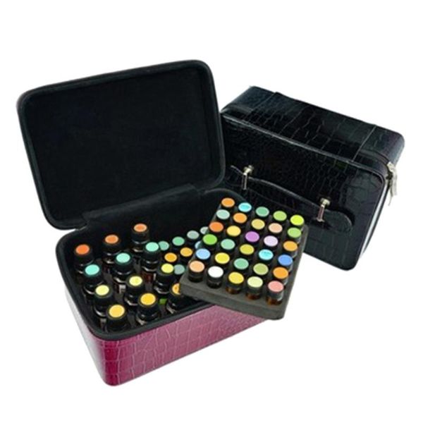 

portable essential oil storage box women cosmetic bag pu leather solid color female makeup box travel necessity organizer