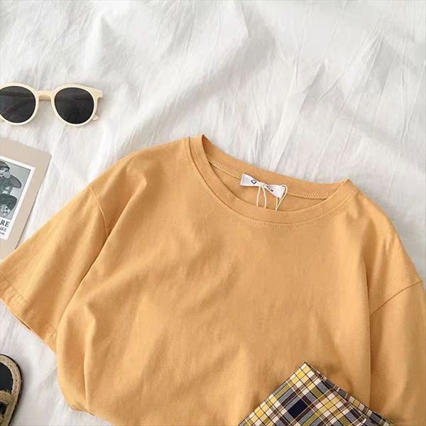 

2020 loose t-shir candy large edition pure color short-sleeved t-shirt women's cotton t candy color harajuku style top, White