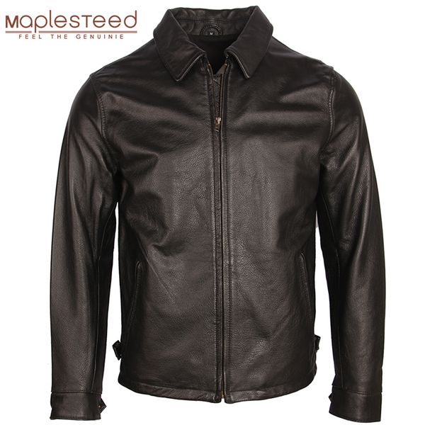 

distressed leather jacket men leather coat vintage stone milled 100% natural calfskin bomber jackets spring autumn m252, Black