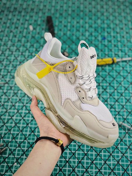 

White leather triple neaker tran parent ole men de igner triple hoe women ca ual hoe luxury me h outdoor flat hoe