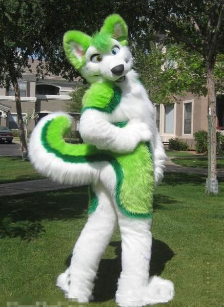 

2018 new green husky fursuit mascot costume plush size halloween xmas party costumes, Red;yellow