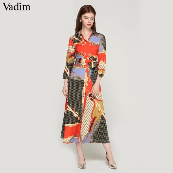 

vadim women elegant patchwork print maxi dress bow tie sashes long sleeve pleated female office wear long dresses vestidos qa483, Black;gray