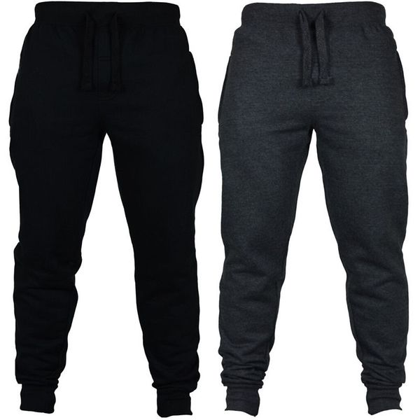 

2020 cotton men full sportswear pants casual elastic cotton mens fitness workout pants skinny sweatpants trousers jogger pants, Black