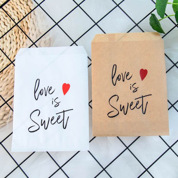 

kraft paper love is sweet treat favor bags for wedding bride shower party decorations coffee candy popcorn buffet gift bag