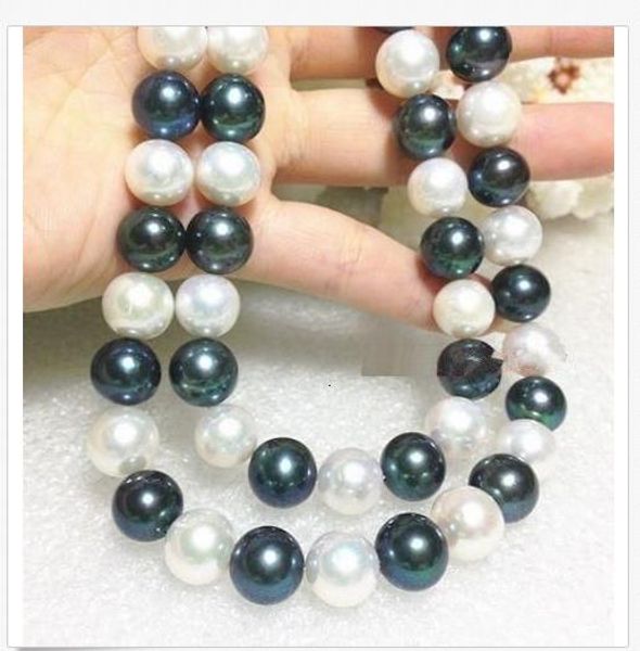 

35 inch huge aaa10-11mm real south sea white+black pearl necklace 14k gold clasp, Silver