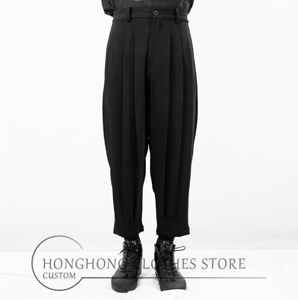 

27-44big yards men's trousers new spring 100 go with small foot harlan pants dark personality casual loose 9 cent pants, Black