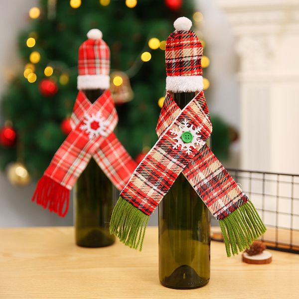 

10sets hat+scarf christmas wine bottle cover hat scarf bottle wrap party decor gifts christmas decorations wholesale dropship