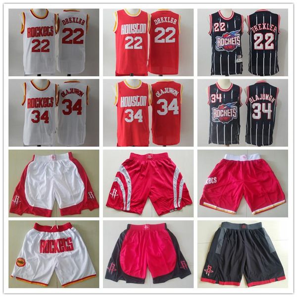 

мужские houston rockets throwback jersey hakeem 34 olajuwon clyde 22 drexler баскетбольные шорты баскетбольные майки красный белый, Black;red
