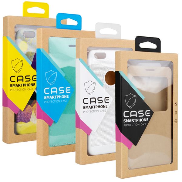 

customized logo retail packaging boxes karft paper packing box for iphone 11 pro max samsung s20 with pvc blister tray + hanger + sticker