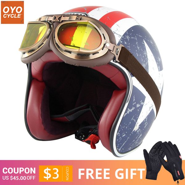 

motorcycle open face retro helmet with retro goggles vintage helmet woman man scooter casque