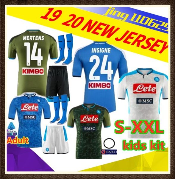 

kids kit 19 20 napoli soccer jersey home 2019 2020 naples zielinski hamsik insigne mertens callejon player rog football shirts, Black;yellow