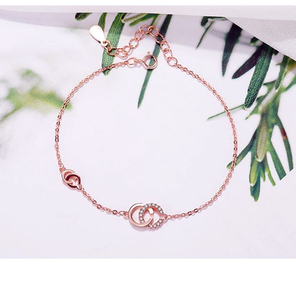 

2019 european and american fashion new ladies 925 sterling silver bracelet couple jewelry temperament rose gold letter bracelet in, Golden;silver