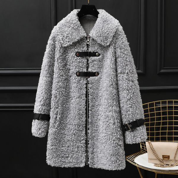 

осень зима пальто женщин одежда 2020 real шуба 100% шерсть куртка корейский vintage sheep shearling замша подкладка tops zt3910, Black