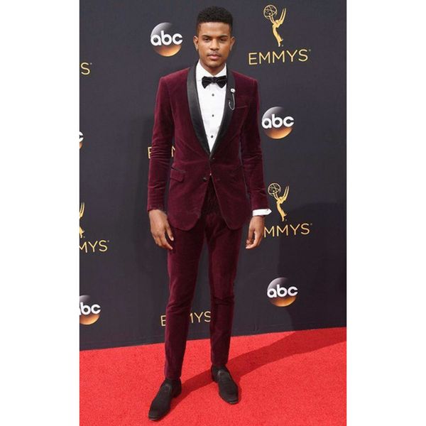 

men suit with pants burgundy velvet groom tuxedo performance men blazer groomsmen suit men 2020 wedding suits coat(jacket+pants), Black;gray