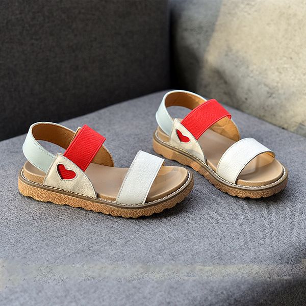 

girls genuine leather sandals 2020 princess beach shoes lazy soft soles big children waterproof summer shoes t200411, Black;red