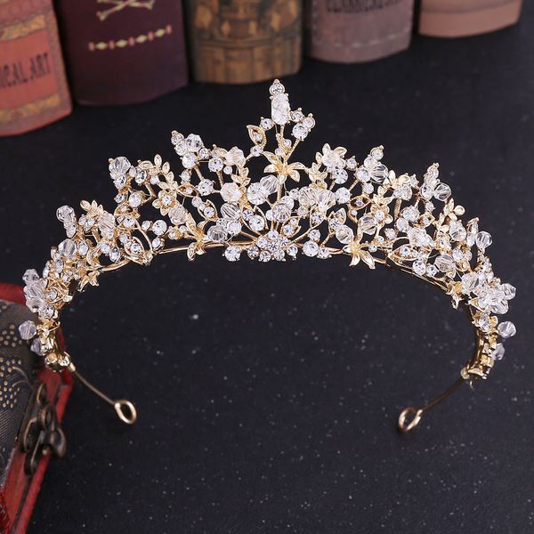 

kmvexo trendy baroque crystal luxury wedding crowns handmade beads for bride tiaras fashion queen headpiece hair accessories, Golden;white