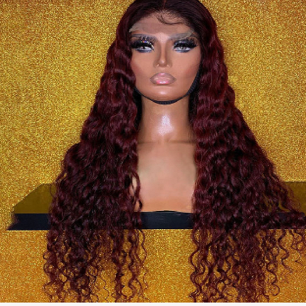 

13*4 curly ombre t1b/99j color lace front human hair wigs for black women brazilian remy hair wig pre plucked bleached knots, Black;brown