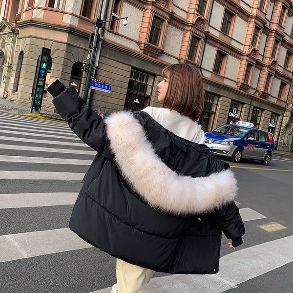 

new 2019 winter jacket women plus size winter coat hooded warm fur collar cotton padded long parkas for women sz01, Black