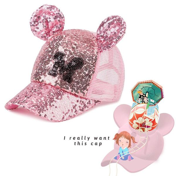 

мода дети бейсболки с ушками блестки baby girl boy hat summer mesh дети вс hat регулируемый snapback детские hat nsdkk, Yellow