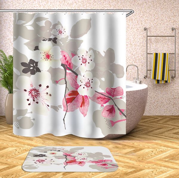 

luxury designer slides flip flip sandals peach blossom series digital printing shower curtain waterproof mildew-proof c- type plastic hook p