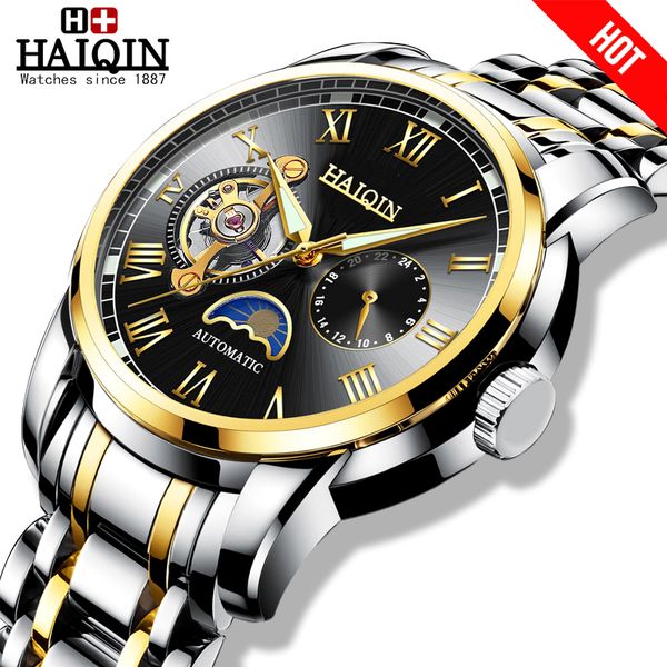 

new machinery men's watches haiqin business fashion wrist watches men clock men waterproof watch reloj hombre, Slivery;brown