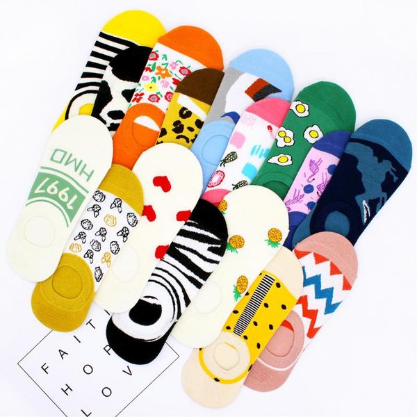 

5 пар kawaii cat смешных женщин трусы носки harajuku мультфильм фрукты животные нашивка dot нет показать носки покрытие женщин лодка, Black;white