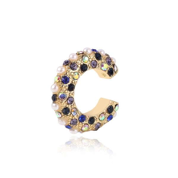 

2020 new fashion luxury pearl colorful rhinestone pink black blue  piercing ear cuff for women gold color clip on earrings, Silver
