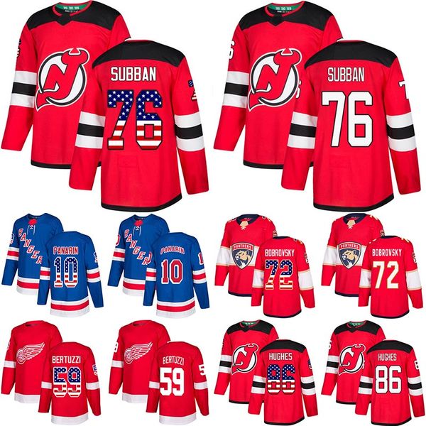 

72 Bobrovsky 86 Hughes 76 Subban 10 Panarin 59 Bertuzzi 2019 Mens Red Blue White Stitched Jersey