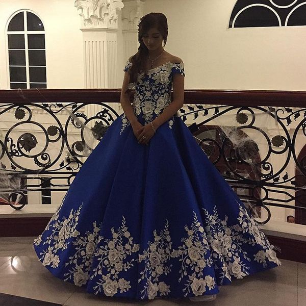 

stunning off the shoulder blue prom dresses with white floral appliques evening party gown draped satin formal gowns plus size, Black;red