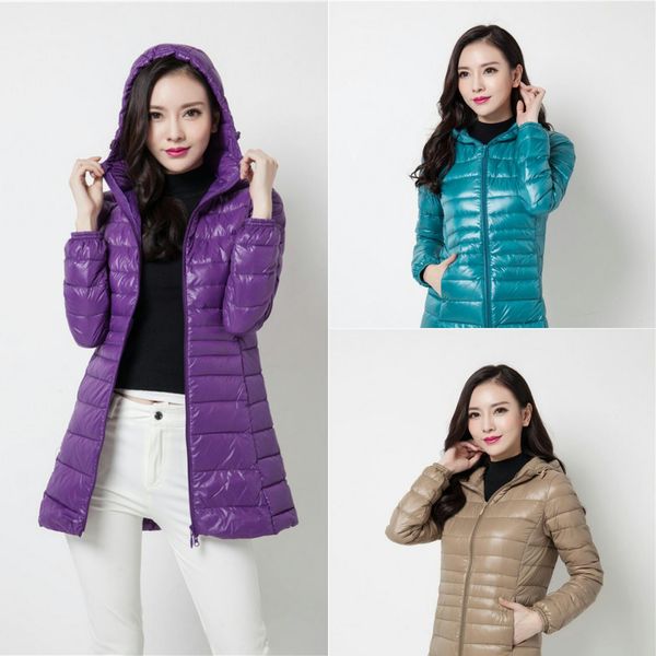 

wholesale 2018 white duck down 90% ultralight down coat medium length women designer winter coats color 9 size s-3xl winter jacket women, Black