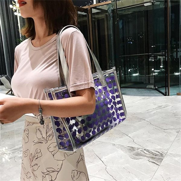 

crossbody сумки женщины пвх сумки большой емкости тотализатор женщины прозрачный желе мешок лето волна точка сумка набор 2 шт