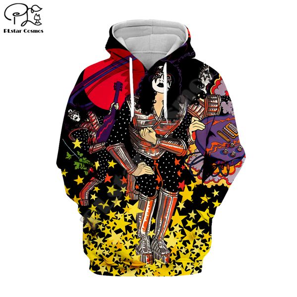 

band kiss rock & roll all nite party 3d hoodie tee men women new fashion hooded sweatshirt long sleeve pullover style-4, Black