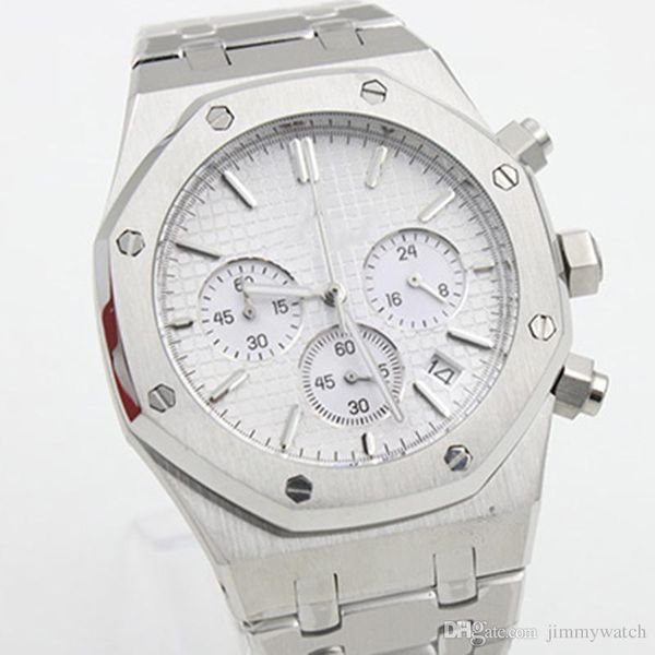 

41mm royal oak diver men watch white dial outdoor mens watches quartz chronograph wristwatches, Slivery;brown