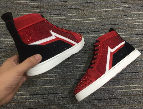 

new luxury sports spikes red bottom sneakers mens shoes casual walking famous pythonskin leather leisure flats low cut with box, Black