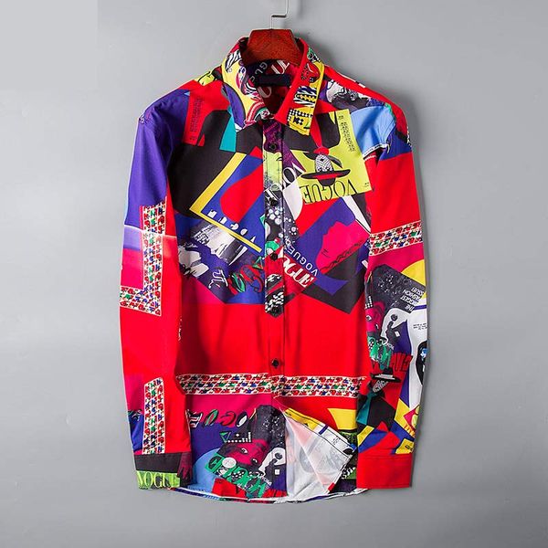 

2019 men's shirt men's long-sleeved flower shirt micro-elastic silk shirt chemise homme printing men's clothing chemise luxe, White;black