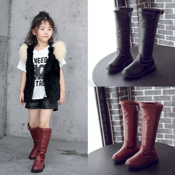 

children kids girls boots shoes new fashion girl comfortable zipper warm round toe children boots shoes botas nina, Black;grey