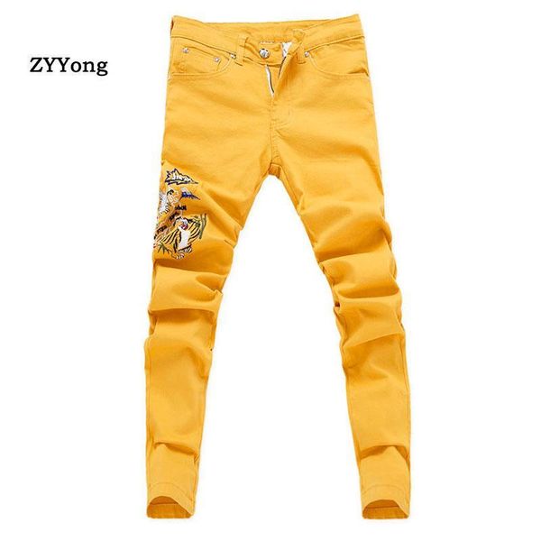 

embroidered pants men 2020 new arrival fashion embroidery skinny jeans classic distressed slim male denim trousers, Blue