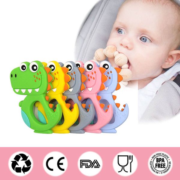 

grade silicone teethers diy animal dinosaur baby ring teether infant safety chew charms kids teething gift toddler toys