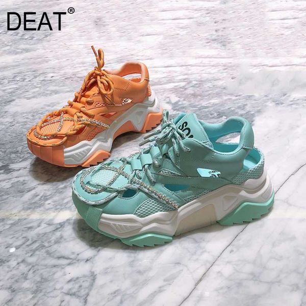 

deat] 2020 round toe hollow out crystal cross band pu leather single platform sneaker shoes women new spring autumn tide 10h231, Black