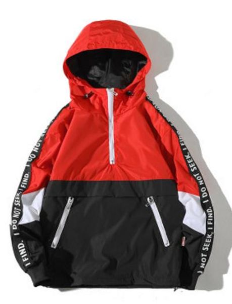

hooded jackets men 2019 new patchwork color block pullover jacket fashion tracksuit casual coat men hip hop streetwear, Black;brown