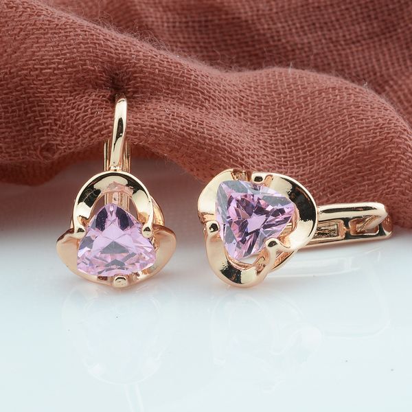 

fashion jewelry womens ladies 585 gold color pink stone earrings cubic zircon flowers shaped dangle rose earrings, Golden