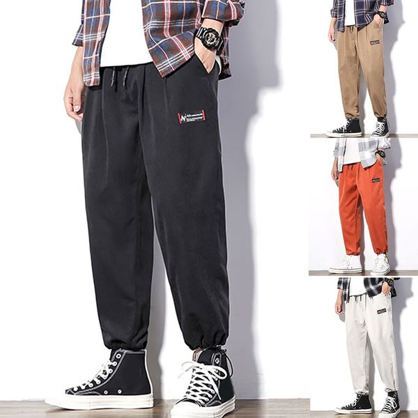 

men summer fashion solid color casual pants fitness trousers long pants tactical pantalon homme, Black