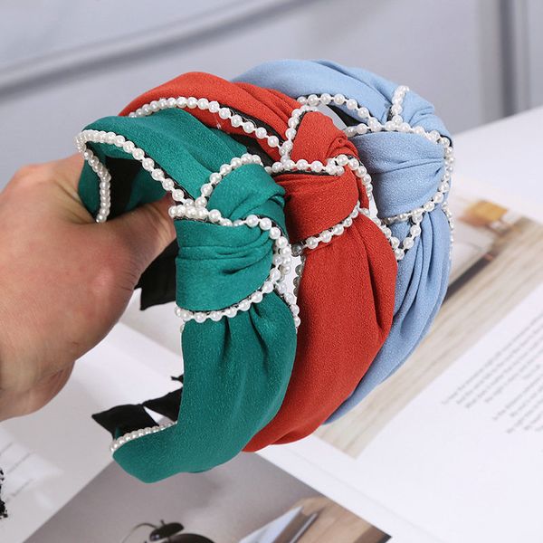 

атласная перл крест оголовье hairbands для леди резинка для волос pearl головы bands camo дамы стиль волос jzzzl, Black;brown
