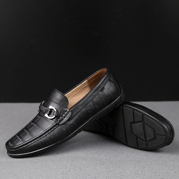 

fashion pointed toe business dress shoes slip on men loafers genuine leather oxford shoes for men formal mariage wedding 5, Black