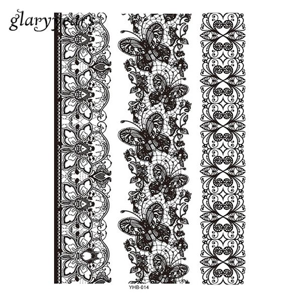 Acheter 1 Pièce Noir Mélange Image Fleur Papillon Dentelle Tatouage Byhb 014 Bracelet Chaîne Motif Conception Femmes Tatouage Temporaire Autocollant