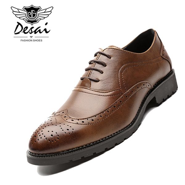 

desai new arrival retro bullock design men classic business formal shoes leather shoes men oxfords dress, Black
