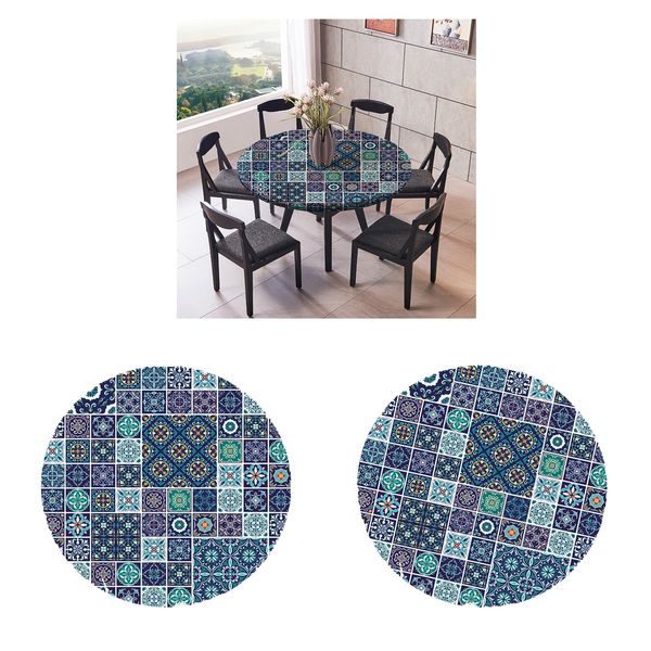 

2pcs indoor outdoor tablecloth round table cloth cover, spill proof and waterproof with elastic band, host backyard parties, bbq 1.5m_c